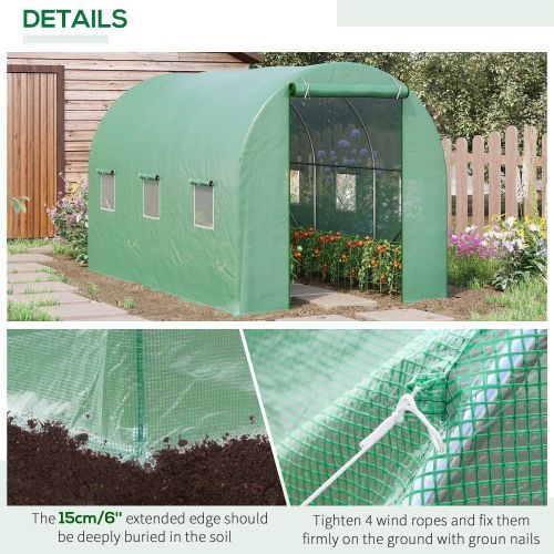 UK Local Outsunny 3.5 X 2m Walk-In Polytunnel Greenhouse, With Steel Frame, PE Cover, Roll-Up Door And 6 Windows, Green
