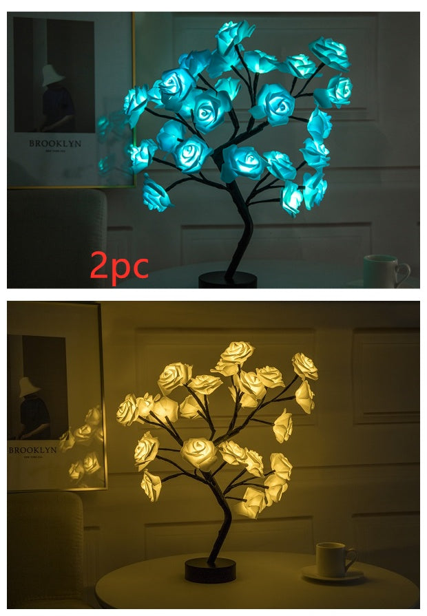 USA Local Rose Flower Lamp USB Battery Operated LED Table Lamp Bonsai Tree Night Lights Garland Bedroom Decoration Lights Home Decor