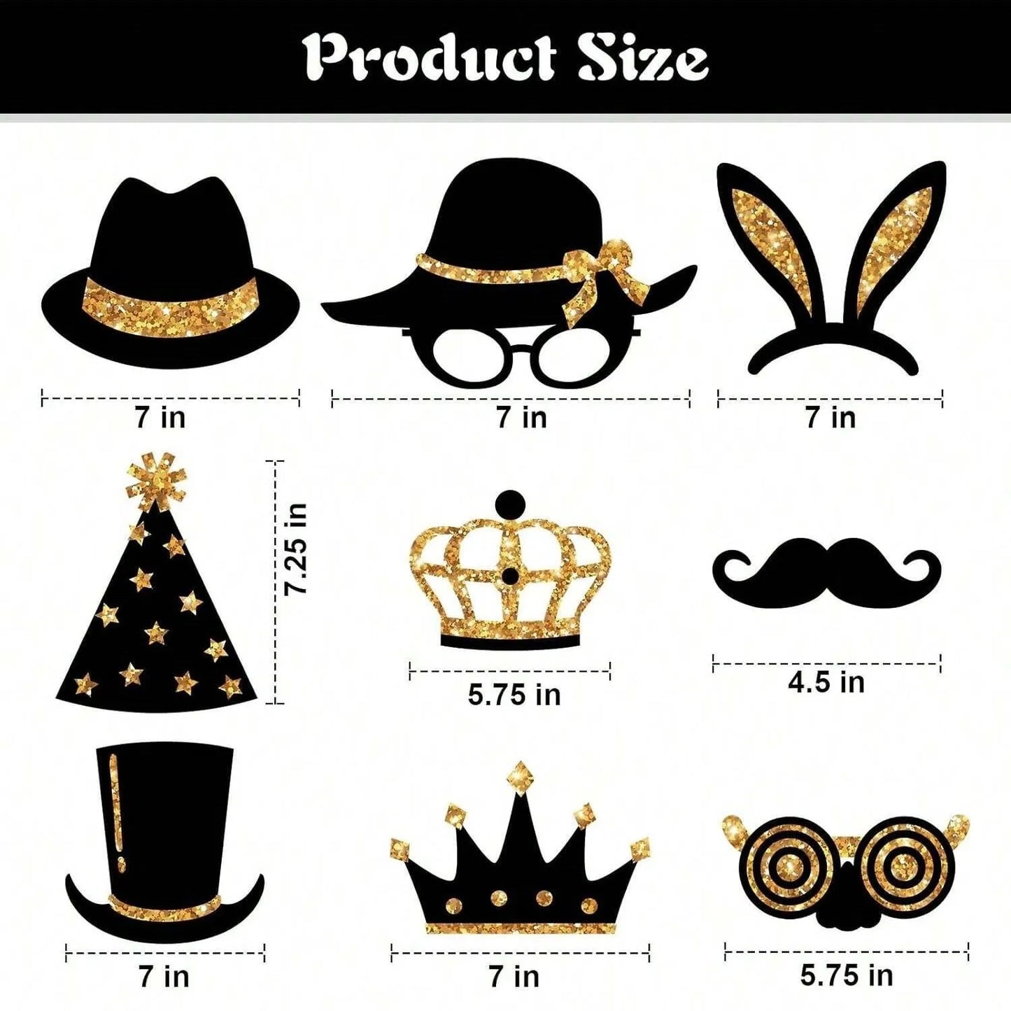 US Local 24 Pieces Party Photo Booth Props For Birthday Weddings Graduation Prom Party Supplies Mix Of Hats, Lipstick, Tie, Crowns Golden,Christmas