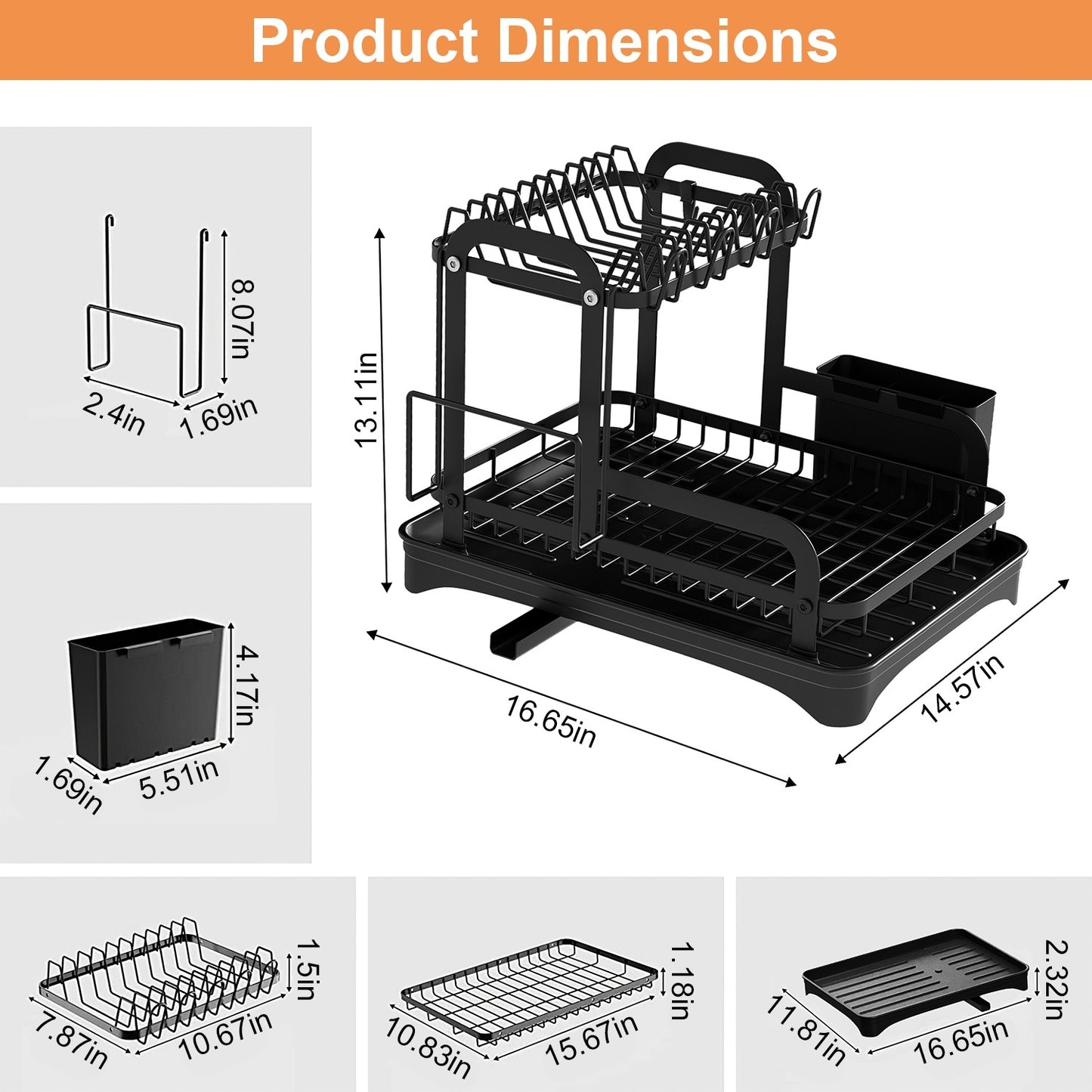US Local 1Pc 2-Tier Dish Drying Rack For Kitchen Counter Space Saving Rustproof Dish Rack With Drainboard Detachable Kitchen Drainer Organizer Set With Utensil Holder Bowl Rack Dish Rack Chopping Board Rack