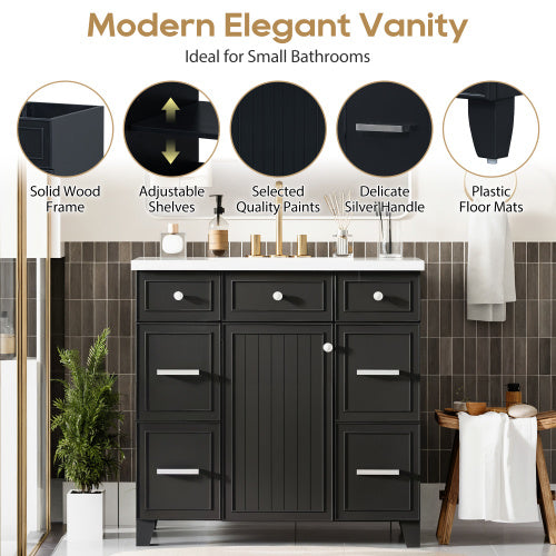 US Local 36 Bathroom Vanity Cabinet With Sink Top Combo Set , Black ,Single Sink,Shaker Cabinet With Soft Closing Door And 3 Drawers