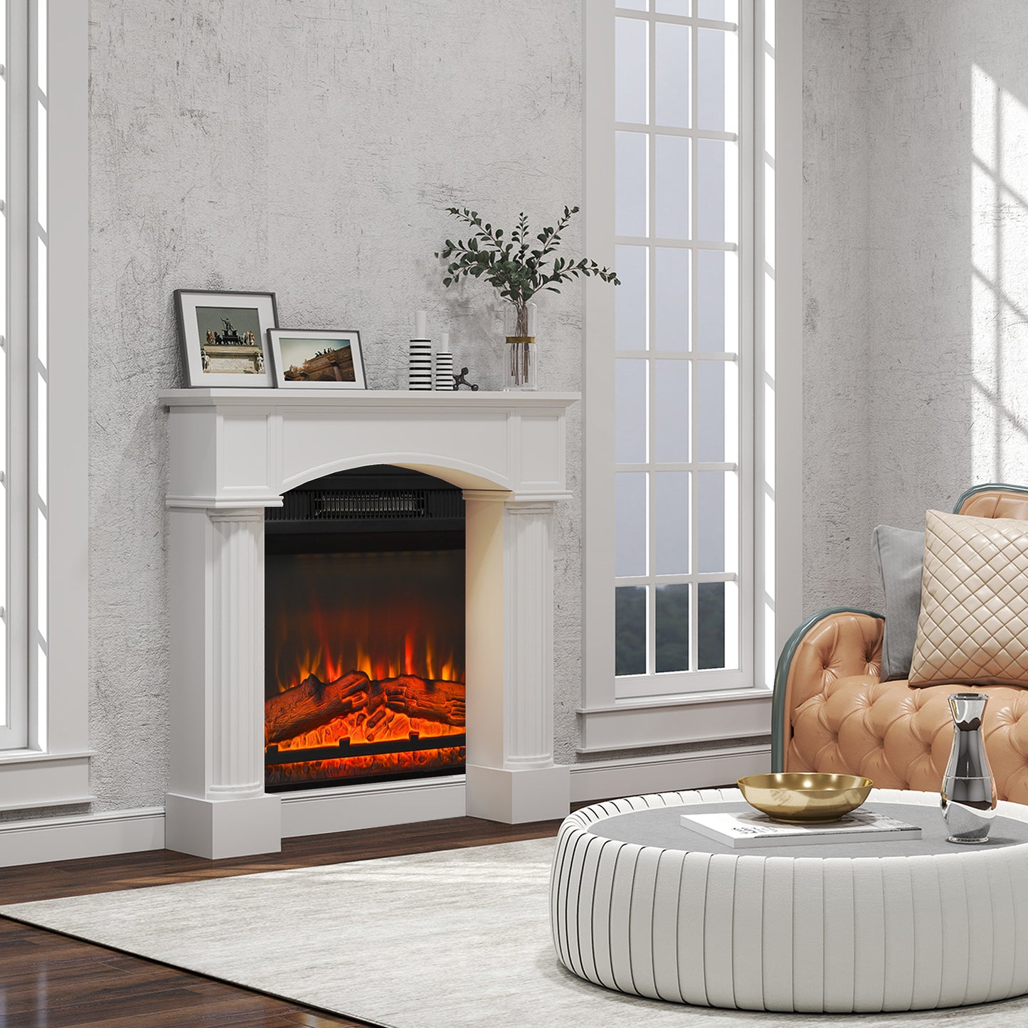 US Local Modern Fireplace Mantel, Freestanding Fireplace Surround For Electric Fireplaces, 43.3 W X 39.8 H, White