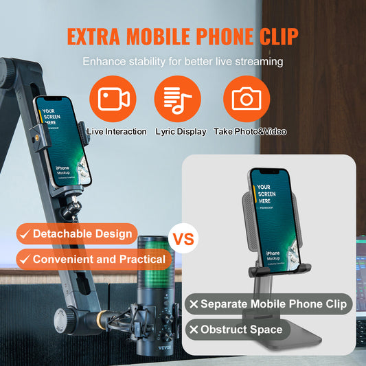 US Local VEVOR Microphone Boom Arm With Desk Mount, Adjustable Mic Stand With Adapter Port, For Recording Blue Hyperx Quadcast Blue Snowball Shure SM7B Audio Technica