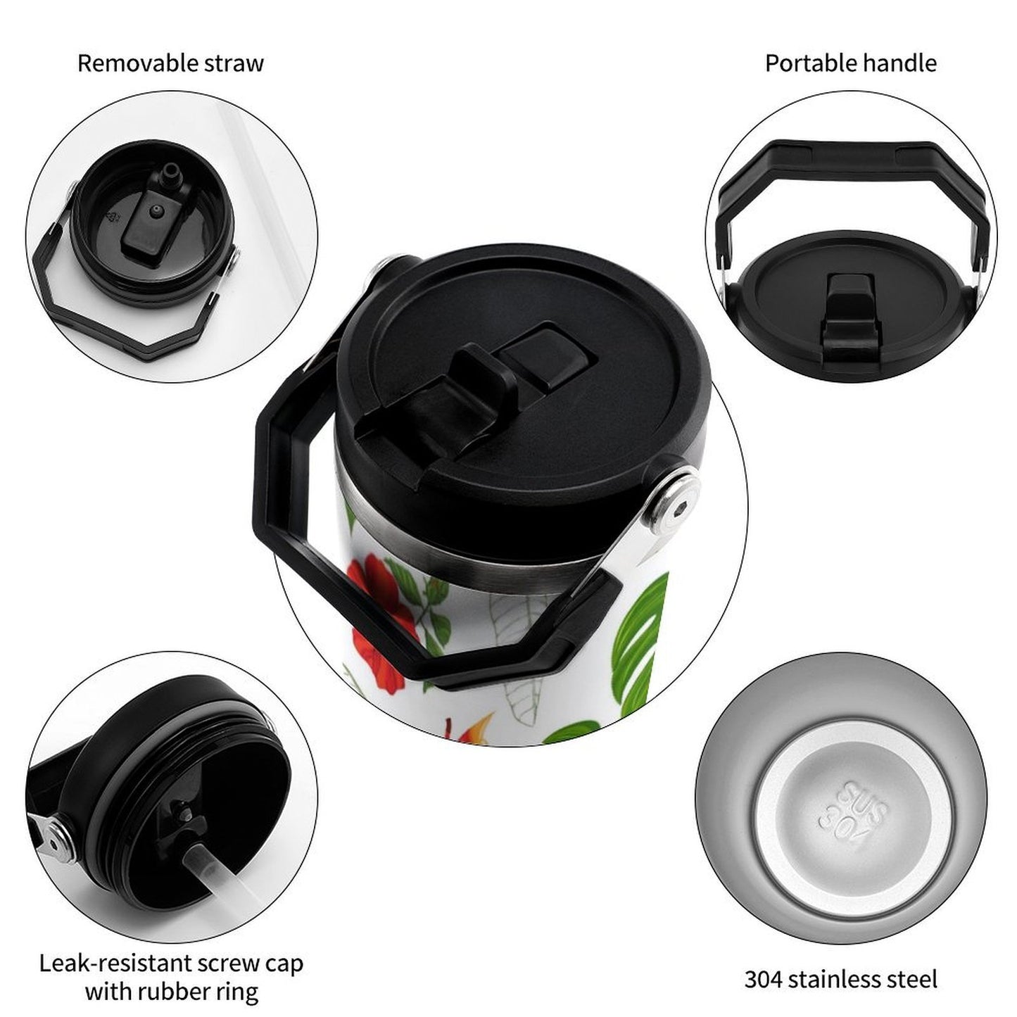 POD US Local Tumbler 30oz Large Capacity Car Cup Tropical, Flower, Leafy, Casual Style