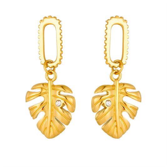 European And American Tassel Leaves Stainless Steel Non-fading Twist Earrings