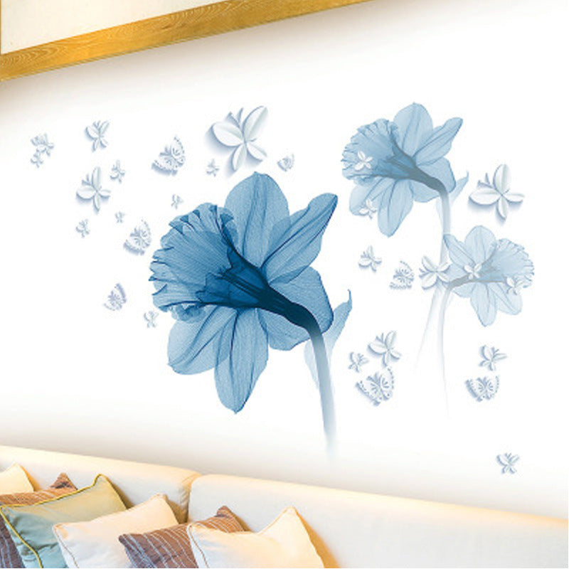 US Local Nordic Blue Flower Background Ring Creating Decorative Wall Stickers