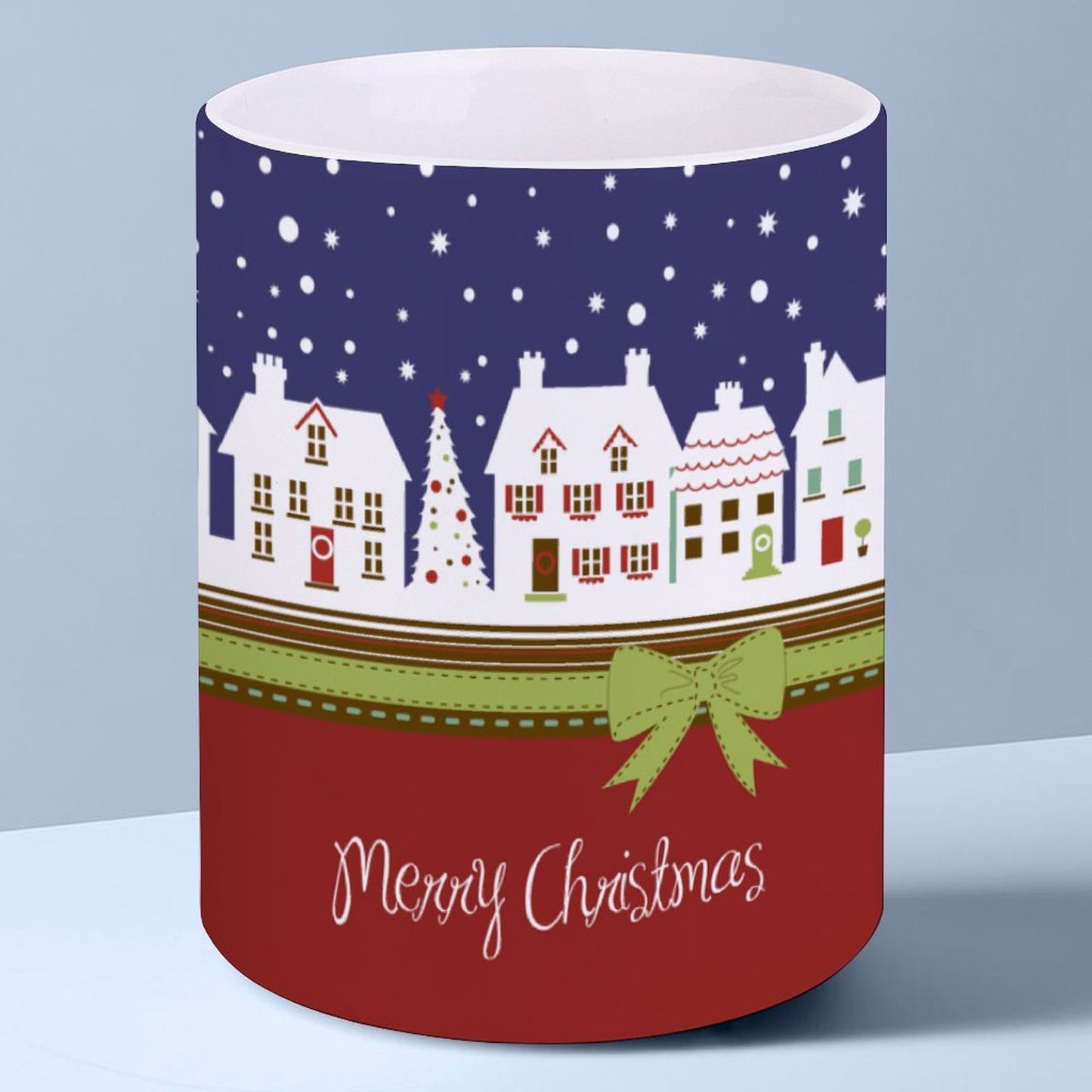 POD US Local White mug with full print, Christmas, Snow, House 0036