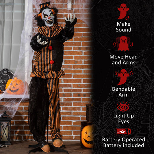 US Local 67inch Life Size Outdoor Halloween Decorations Talking Circus Clown, Animatronic Animated Prop, Decor With Sound And Motion Activated Light Up Eyes, Laughter
