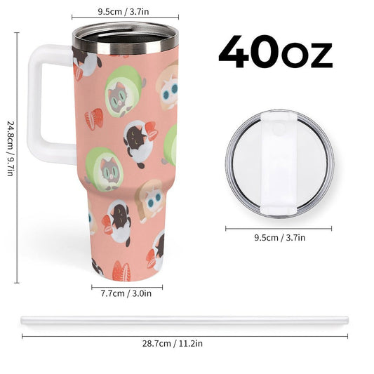 PHDT00261 POD US Local Tumbler 40 oz Large Capacity Car Cup Cat dessert pink green black