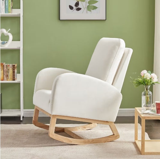 US Local Beige Velvet Rocking Chair
