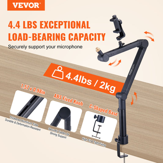 US Local VEVOR Microphone Boom Arm With Desk Mount, Rotatable, Adjustable Mic Stand With Adapter Port Headset Hook, For Blue Hyperx Quadcast Blue Snowball Shure SM7B Audio Technica