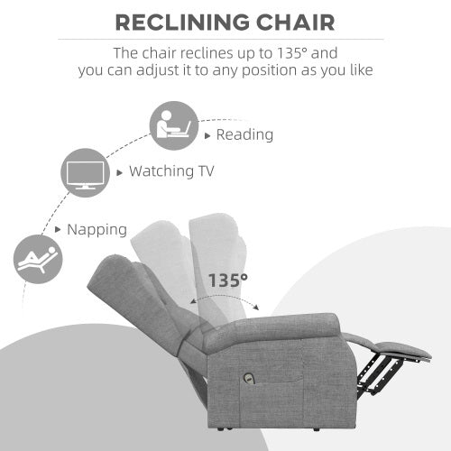 UK Local HOMCOM Power Lift Recliner Armchair, Electric Lift Chair For Elderly, Fabric Riser And Reclining Chair With Remote Control, Side Pockets, Extended Footrest, For Living Room, Grey