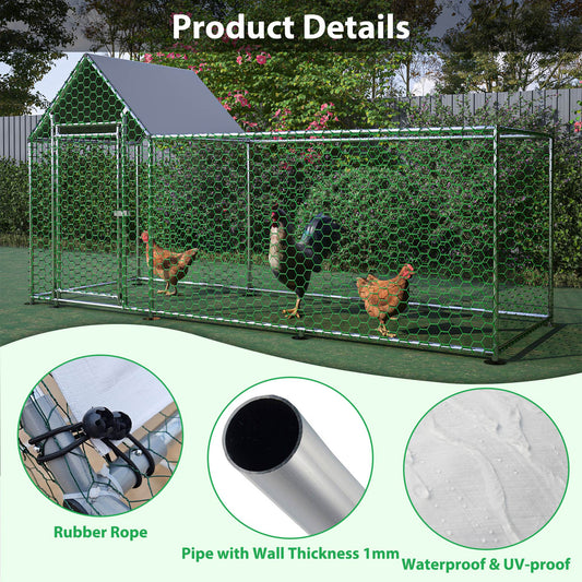US Local Metal Chicken Coop,Walk-in Chicken Run,Poultry Chicken Hen Pen Cage,Rabbits Duck Cages,With Cover