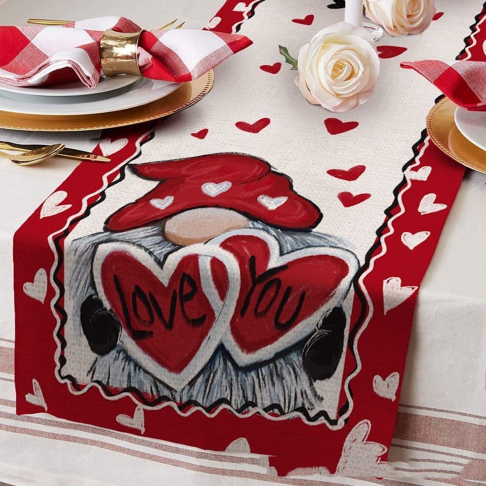 Valentine's Day Table Runner Linen Tablecloth