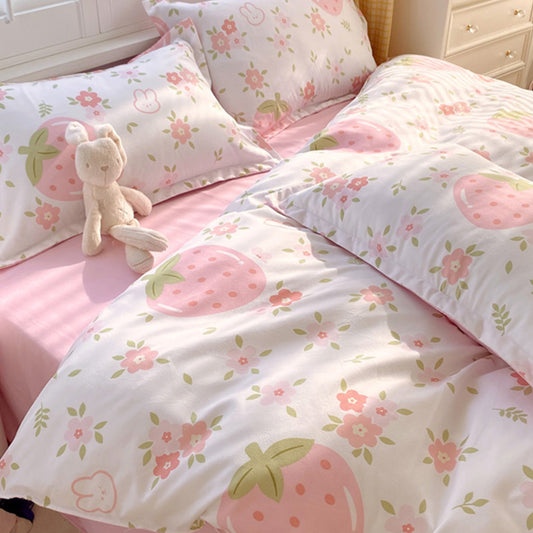 US Local 3 Piece Strawberry Duvet Cover Set Strawberry Print Bedding For Home Bedroom Decor Microfiber Quilt Cover Gifts Twin Full Queen King Size