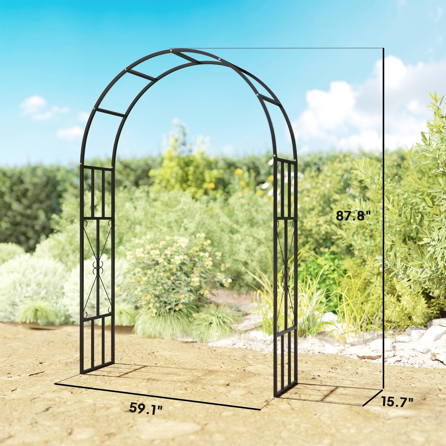 US Local 7.3ft Steel Garden Arch Trellis, Garden Arbor Trellis For Climbing Plants Roses Wisteria Vines, Flower Arch Wedding Arch Stand For Outdoor, Garden, Lawn, Backyard, Black