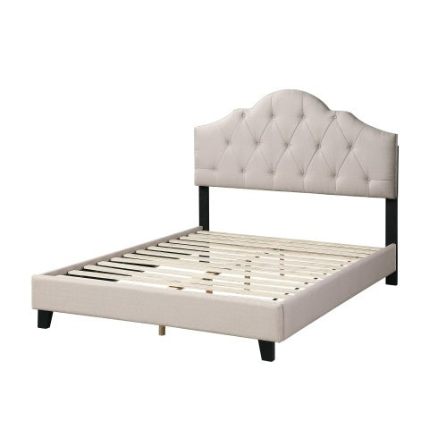 USA Local Contemporary 1pc Queen Size Bed Adjustable HB Light Brown Polyfiber Tufted Upholstered Wooden Bedframe Bedroom Furniture