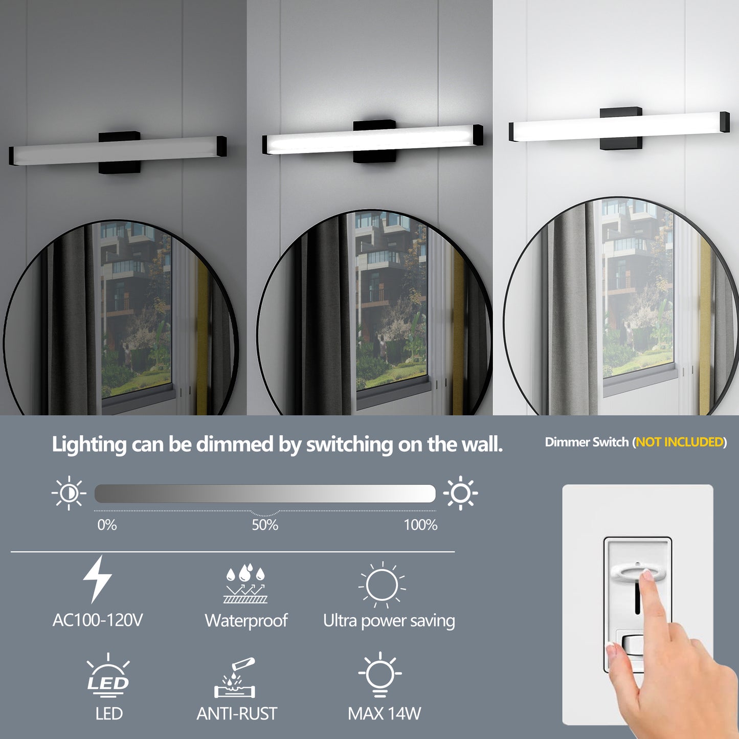 US Local Bathroom Vanity Light Black - 25 Inch Modern Vanity Lights For Bathroom - 14W LED Bath Lights Over Mirror Cool White Light 6000K