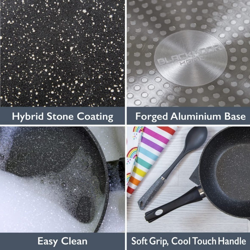 UK Local Non Stick Black Frying Pan Ceramic PTFE Coated For Gas Electric Induction