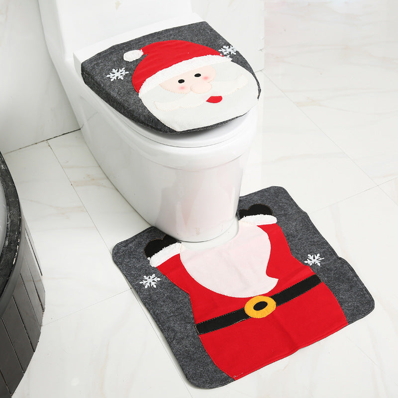 USA Local Merry Christmas Bathroom Curtain Santa Claus Toilet Seat Christmas Decorations