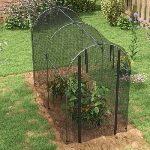 UK Local Outsunny Galvanised Steel Fruit Cage, Plant Protection Tent With Zipped Door, 1.2 X 2.4 X 1.9m, Black