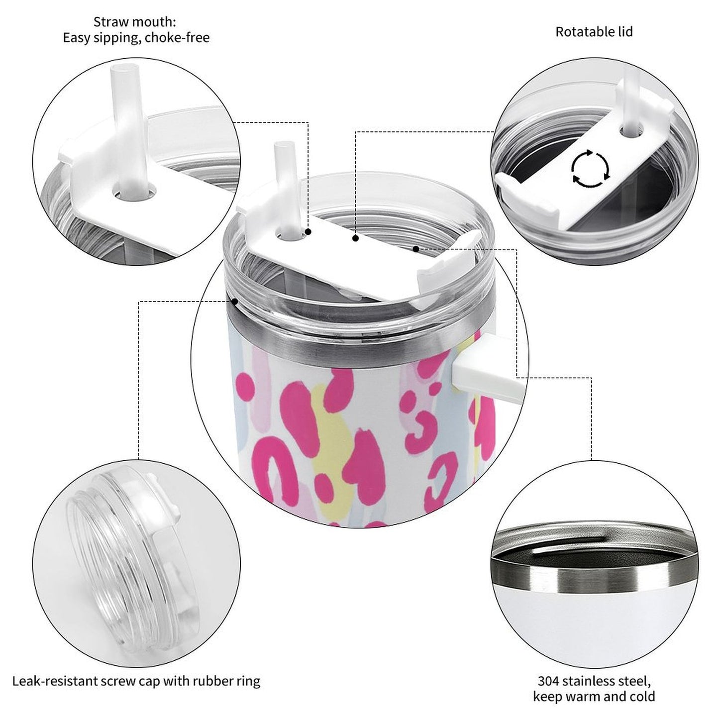 PHDT00205 POD US Local Tumbler 40 oz Large Capacity Car Cup Leopard pink