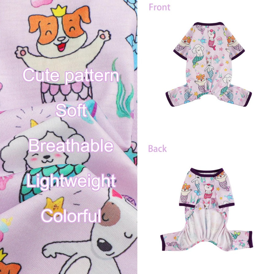 US Local Dog Pajamas Pjs Spring Summer Dog Clothes For Small Dogs Girl Boy, Soft Stretchy Tiny Chihuahua Yorkie Puppy Clothes Doggie Onesies Cat Pet Jammies Outfit, Mermaids