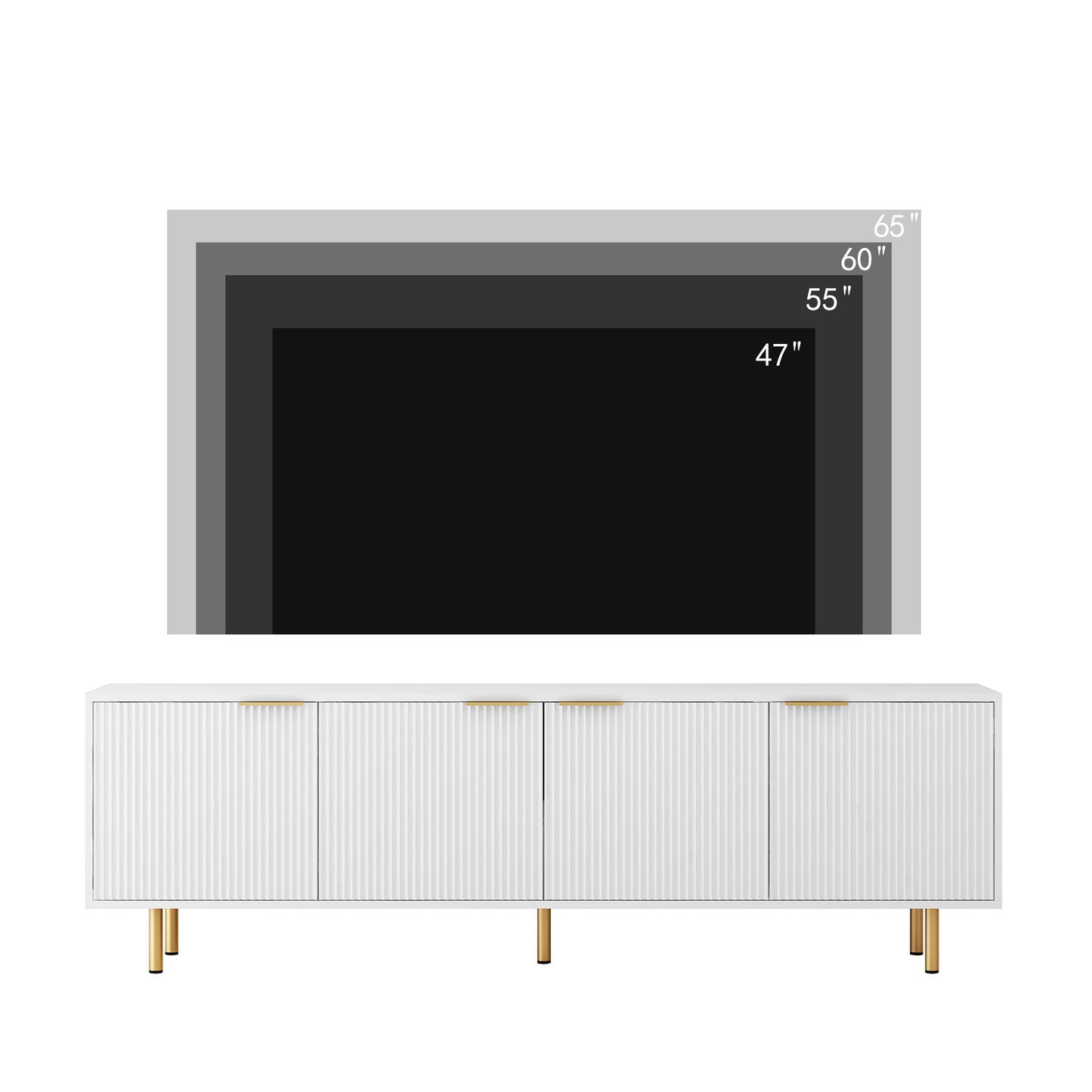 US Local White Modern TV Stand Fluted T, Entertainment Center With Storage Doors, TV Console Media Cabinet, For 55 Inch TV, Living Room