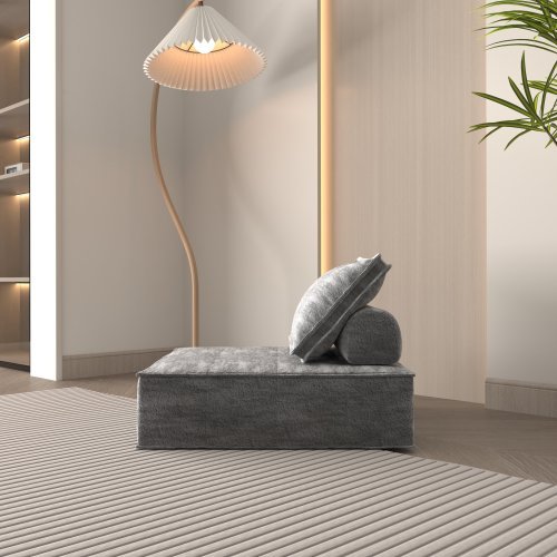 US Local Modern Modular Sectional Single Sofa Couch Single Square Sofa Modern Armless Floor Sofa Couch Accent Armless Chair With Removable Back Cushion For Living Room, Apartment Gray Upholstered