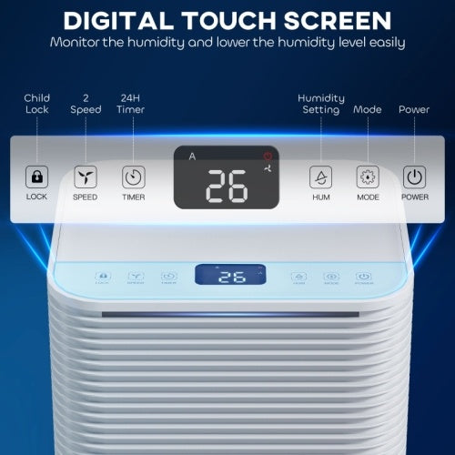 UK Local HOMCOM 10LDay 2000ML Portable Quiet Dehumidifier For Home Laundry Room Bedroom Basement, Electric Air De-Humidifier With 3 Modes