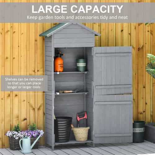 UK Local Outsunny Wooden Garden Storage Shed Utility Gardener Cabinet W 3 Shelves, Tilted-felt Roof And Two Lockable Doors, 79cm X 49cm X 191.5cm, Dark Grey