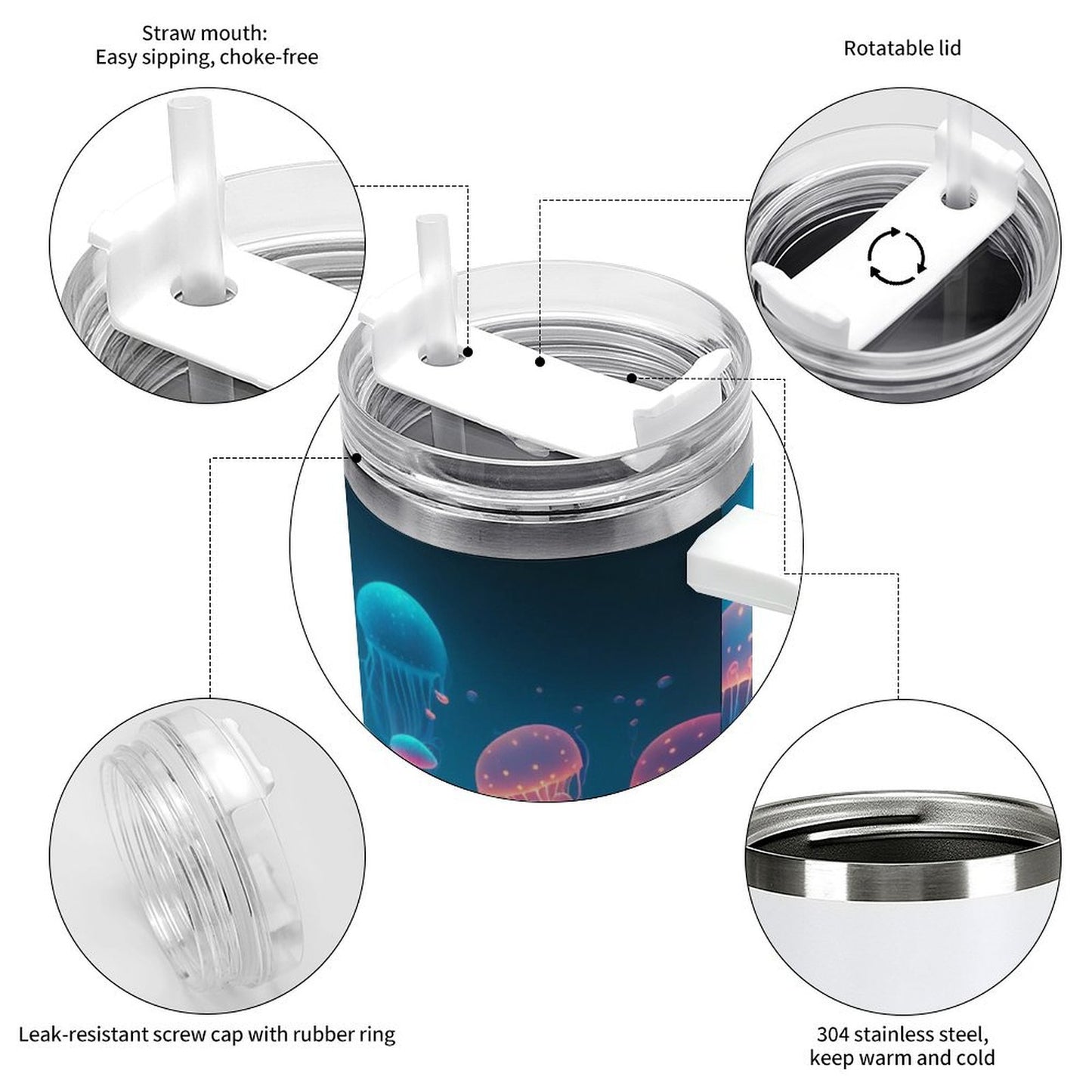 PHDT00429 POD US Local Tumbler 40 oz Large Capacity Car Cup Pink, Jellyfish, Blue Sea