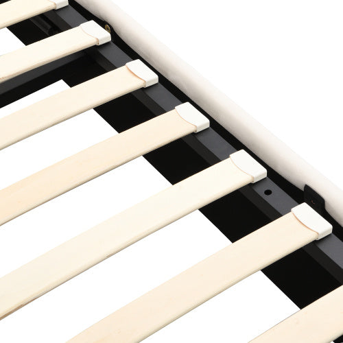 UK Local Upholstered Bed,Double Bed-4ft6135X190cm, Velvet Fabric, Double Bed, Large Storage Space,With Slats And Headboard,Without Mattress,Cream