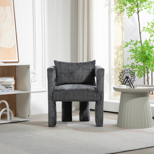 UK Local GOMYWAY Modern Chenille Lounge Chair With A Unique Hollow Armrest Design, With Comfortable Cushions And Pillows, Suitable For Living Rooms, Dining Rooms, Bedrooms And Offices Dark Gray,set Of 2