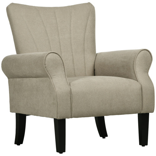 UK Local HOMCOM Upholstered Accent Chair With Rolled Arms And Wood Legs, Armchair For Living Room Bedroom, Beige
