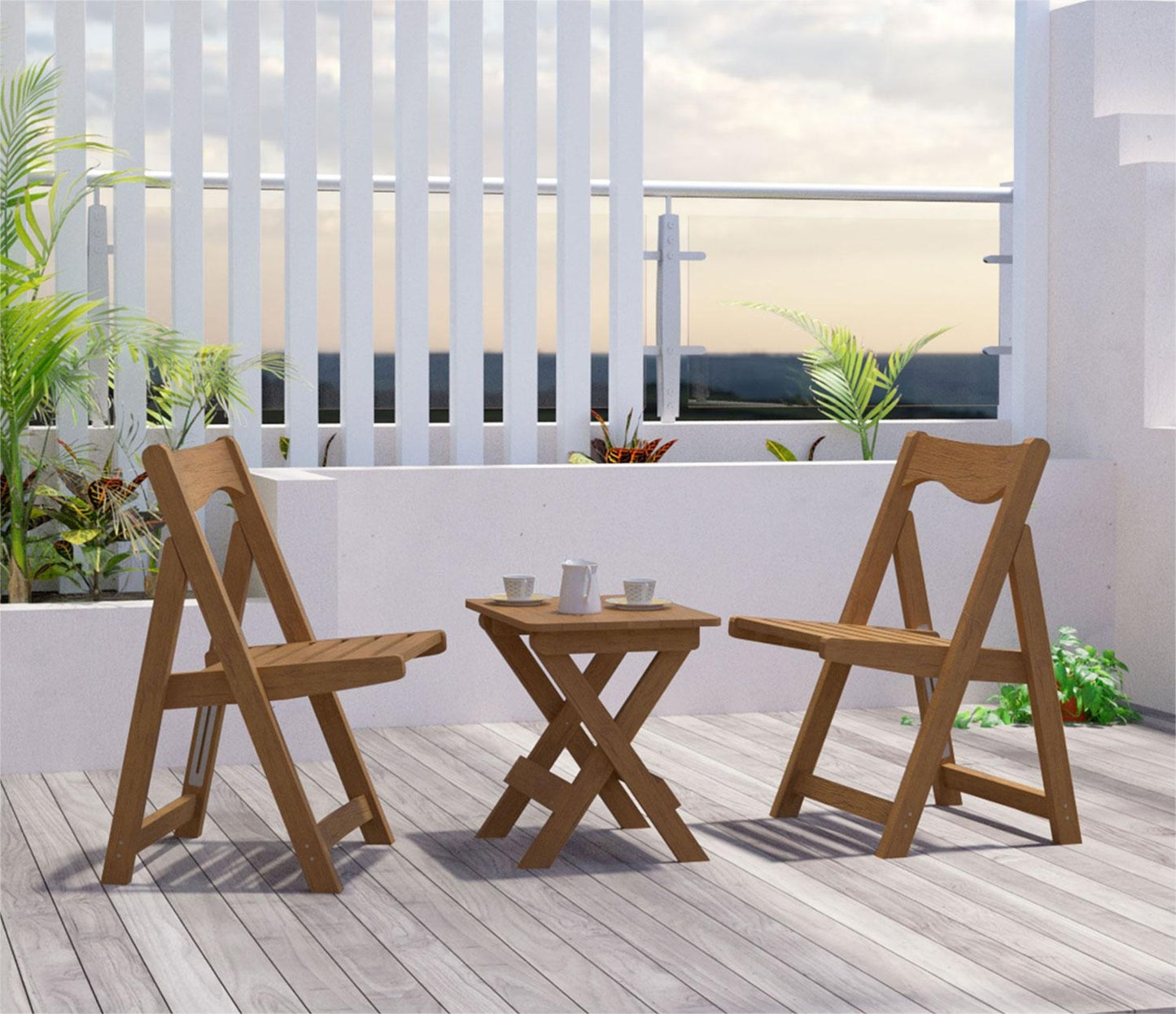 US Local HIPS Outdoor Bistro Set Foldable Table & 2 Chairs, Rectangular Shape