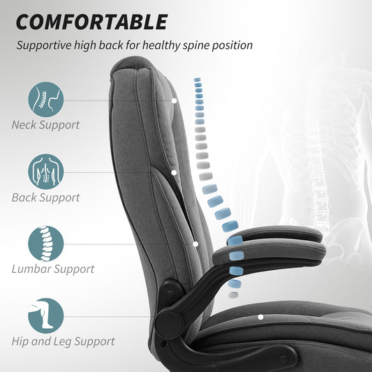 Executive Office Chair, Desk Chair With Flip-up Armrest, Diamond Fabric Computer Chair For Home Office, Charcoal Gray