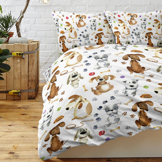 US & UK Local Kids' Duvet Cover Sets Animals Pastel Duvet Covers Cartoon Dogs Paws Pattern Bed Sets 3 Pieces 1 Duvet Cover And 2 Pillow Cases Cute Puppy Dogs Bedding For Kids