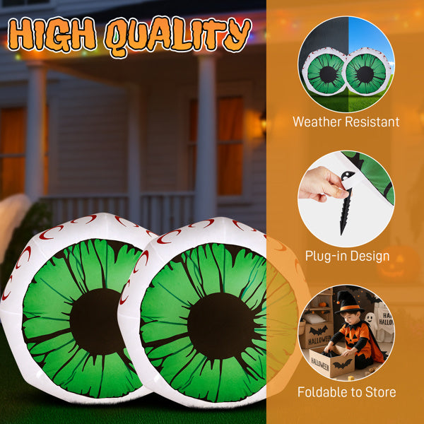 2PCS 3ft Green Eyed Ball ,2 White LED Lights Halloween Inflatable Decoration 12V