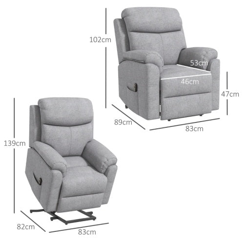 UK Local HOMCOM Power Lift Recliner Chair, Electric Lift Chair For Elderly, Overstuffed Linen Fabric Riser And Reclining Armchair With Remote Control, Side Pockets, For Living Room, Grey