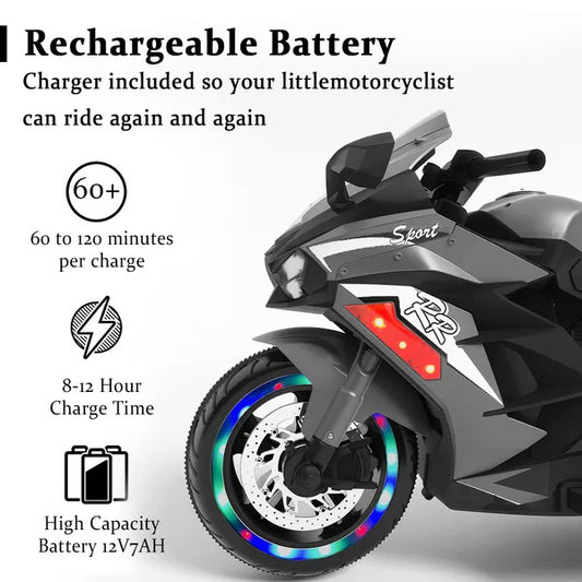 US Local Motorcycle For Kids, 12V Electric Ride On Motorcycle For Brithday Gifts, Kids Motorcycle With LED Lights, Music