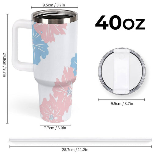 PHDT00423 POD US Local Tumbler 40 oz Large Capacity Car Cup Pink Flowers, Blue Flowers, Fresh