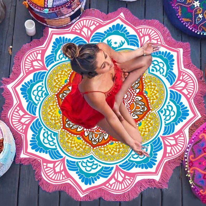 USA Local Polygon Printing Tassel Round Bath Towel Yoga Mat