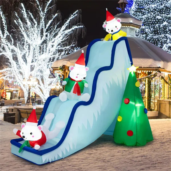 US Local 9 Feet Christmas Decoration Inflatable Polar Bear Slide Scene Decoration