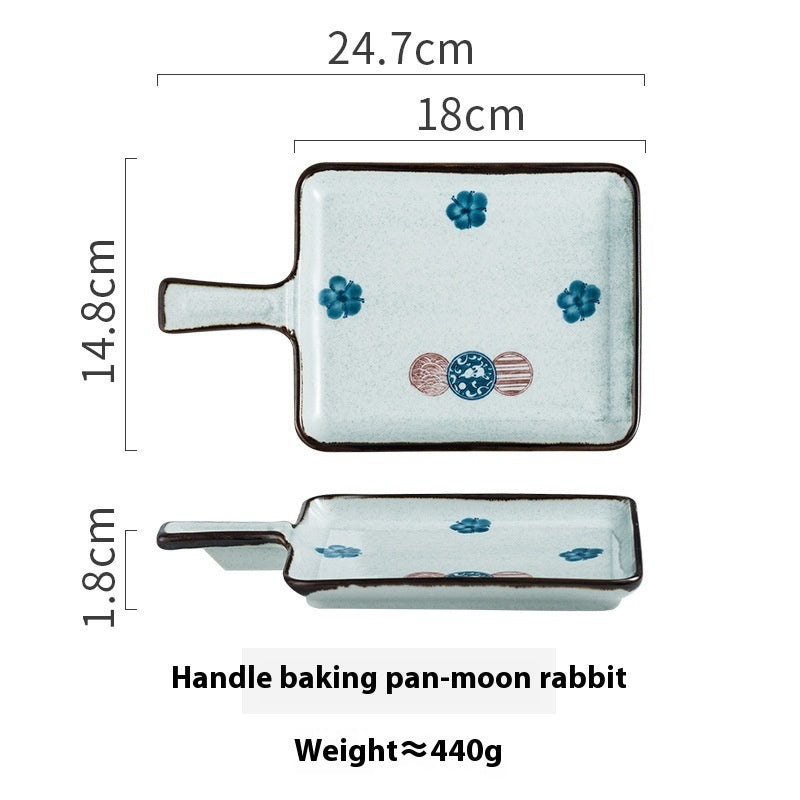 Ceramic Handle Plate Household Oven Microwave Oven Baking Plate