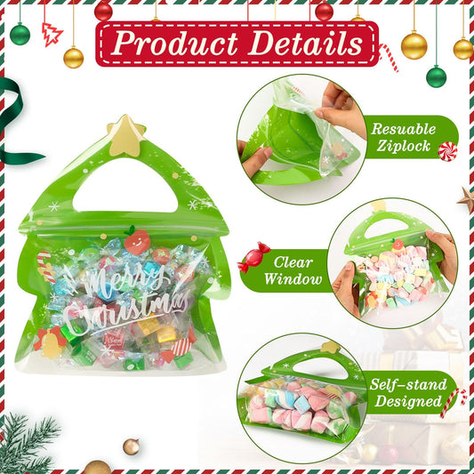 Resealable Christmas Gift Bags,24Pcs Special Shaped Christmas Gift Bags With Handles For Christmas Holiday Party Candy Small Gift Wrapping Supplies Decor