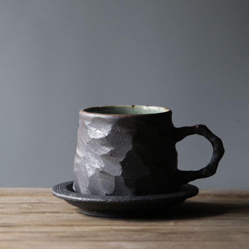 Japanese Style Stoneware Coffee Cup And Saucer Set