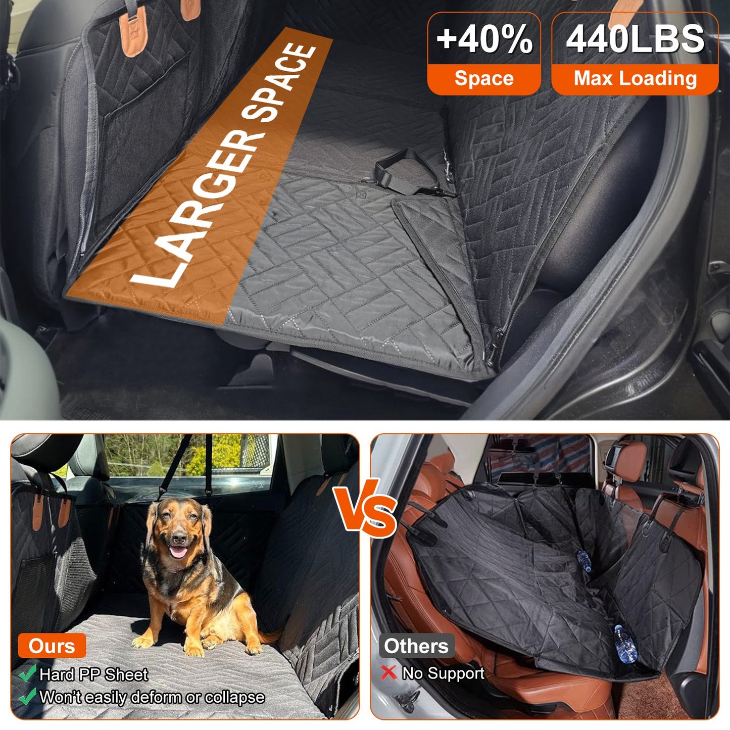 US Local 1Pc Dog Car Seat Cover For Back Seat Waterproof Oxford Cloth Seat Cover Hammock Non-Slip Scratchproof Back Seat Extender With Side Flap Mesh Window Storage Bag For Car SUV Truck