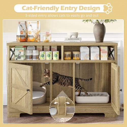 US Local GO Cat Litter Box Enclosure For 2 Cats, Double Hidden Litter Box Furniture Cat Washroom, Farmhouse Indoor Cat House End Table, Brown