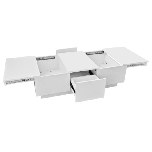 UK Local Coffee Table, Black High-Gloss Living Room Table With Push-Pull Storage Structure, Double-Sided Drawers